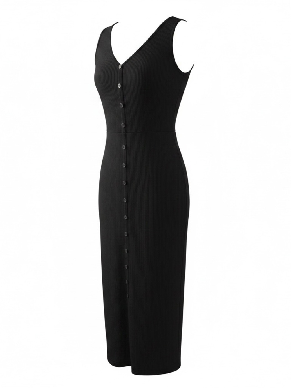 Old Navy Black Button-Front Sleeveless Ribbed Midi Dress  Size S
